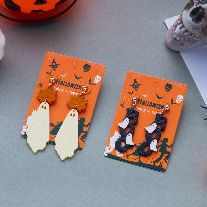 Wholesale Halloween Ghost Maple Leaf Acrylic Earrings Party Fashion Accessory