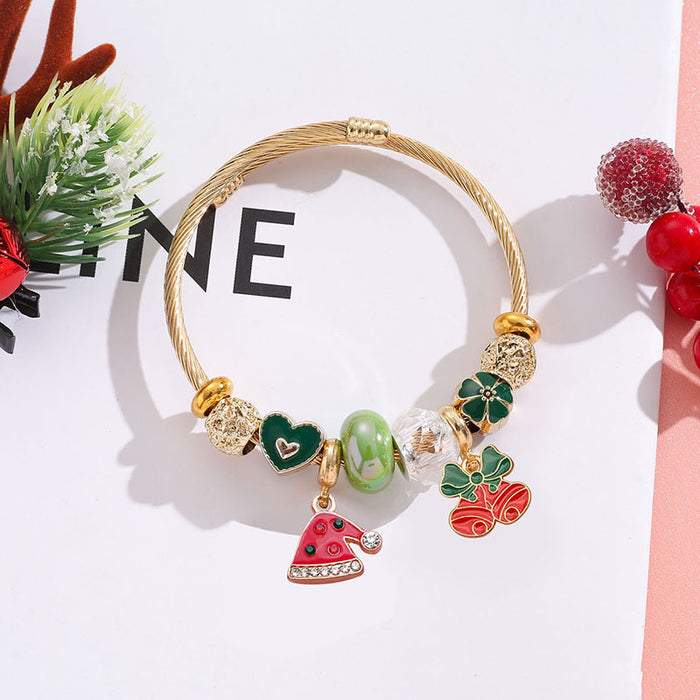 Wholesale Stainless Steel Christmas Bracelet Adjustable with Tree Elk Snowflake Pendants MOQ≥2