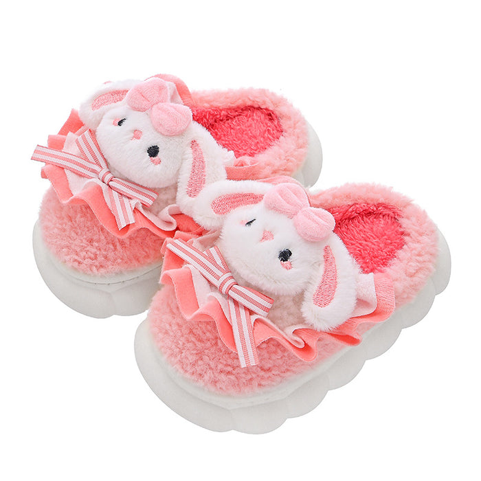 Wholesale New Winter Children's Cotton Slippers for Girls Cute Warm Plush Rabbit Furry Baby Home Cotton Slippers JDC-SP-Langd006