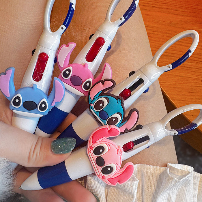 Wholesale Four-Color Cartoon Animation Plastic Press Ballpoint Pen Carabiner Creative Portable Gift Pen Practical Stationery Pendant Pen