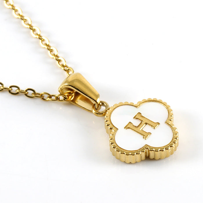 Wholesale Shell Letter Four Leaf Clover Pendant 18K Gold Stainless Steel Necklace JDC-NE-ZhongX005