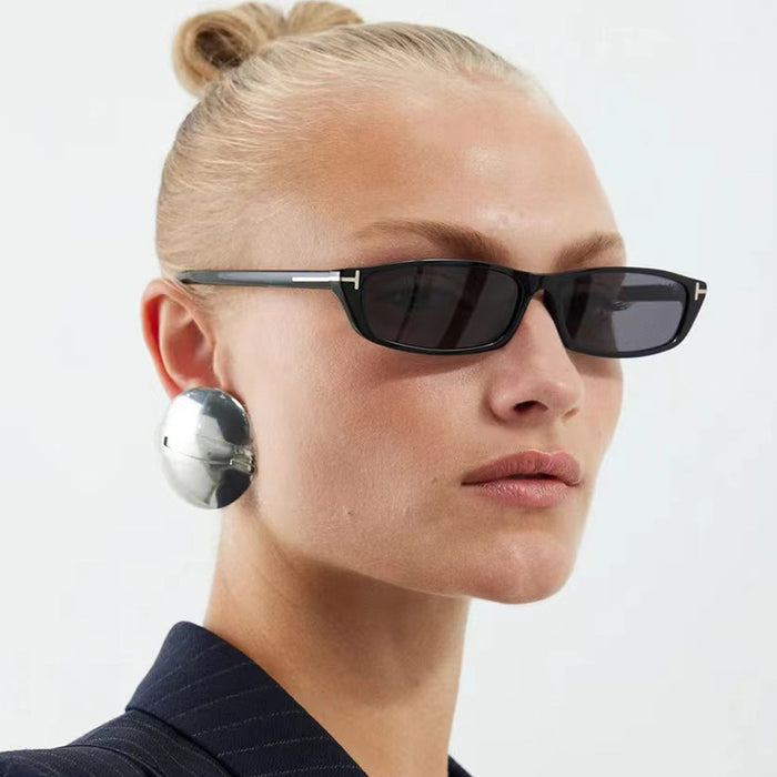 Wholesale Retro small frame T-shaped sunglasses, new fashionable square narrow frame sunglasses, trendy sun protection street photography glasses