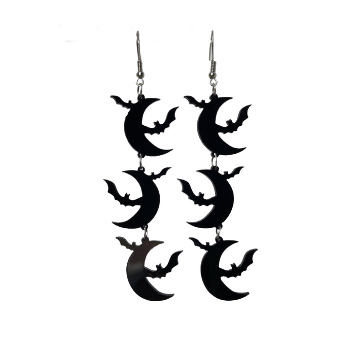 Wholesale Exaggerated Dark  Earrings Bat  Web Ghost Skull Triple Gothic Style Earrings Jewelry