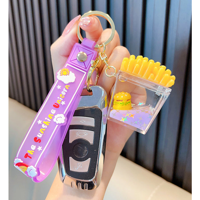 Wholesale Acrylic Hamburger French Fries Quicksand Bottle Keychain JDC-KC-WoA037