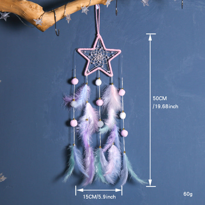 Wholesale Trendy Handmade Dreamcatcher Pendant with Feathers Iron Frame Bag Charm