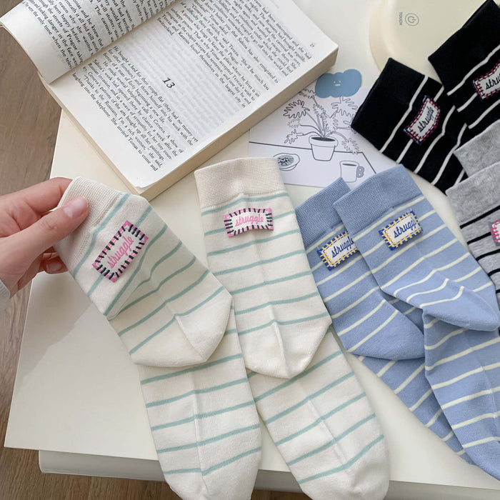 Wholesale Striped socks, mid tube socks, cotton boneless mid tube socks, fashionable and simple long tube socks