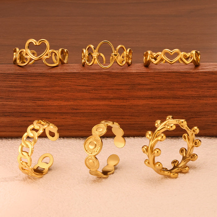 Wholesale Hollow Geometric Stainless Steel Adjustable Open Ring Gold Plated Jewelry