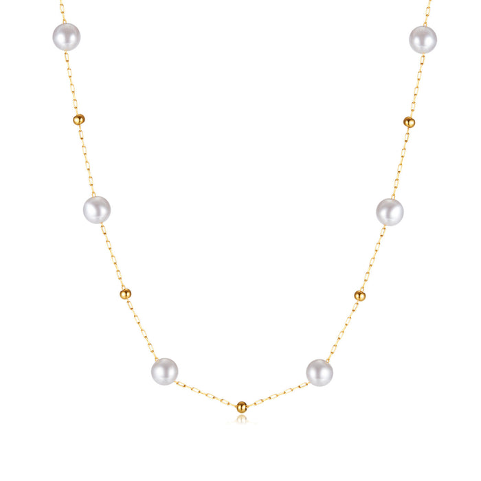 Wholesale Vintage style necklace made of stainless steel, light luxury, fashionable and versatile, with pearl temperament and titanium steel locking chain