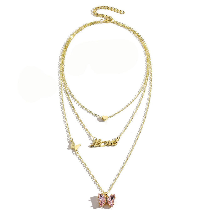 Wholesale Multi layer butterfly necklace with a light luxury and high-end feel, blue crystal butterfly pendant, collarbone chain