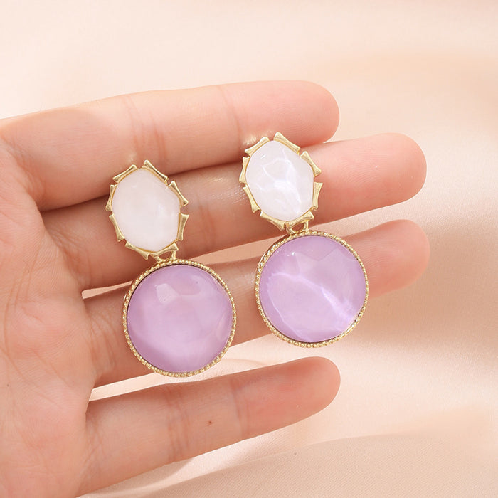 Wholesale Color blocking water ripple retro geometric circular unique light luxury design earrings wholesale