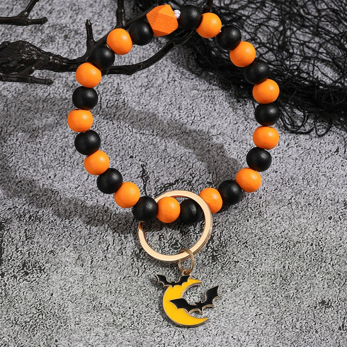 Wholesale Halloween Day Bracelet Halloween Pumpkin Wooden Beaded Keychain JDC-KC-RongRui030