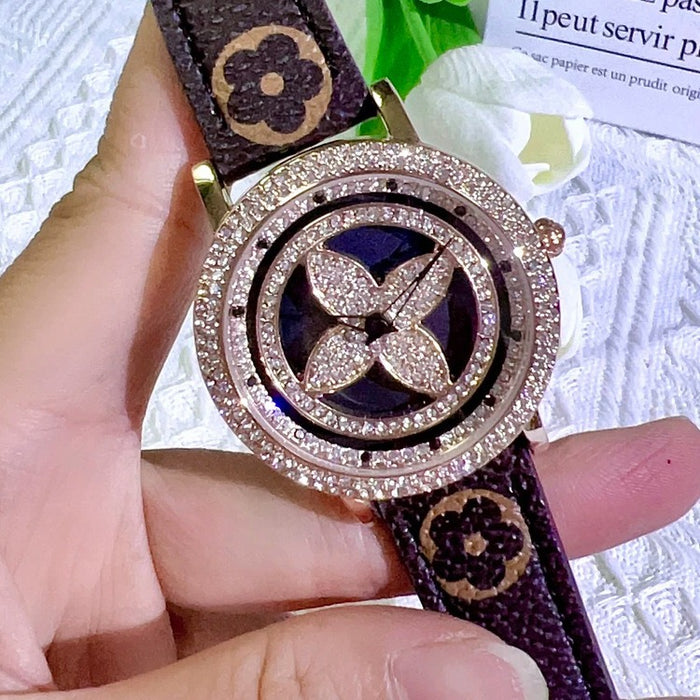 Wholesale Alloy Four Leaf Clover Full Diamond Quartz Watch JDC-WH-XCD005