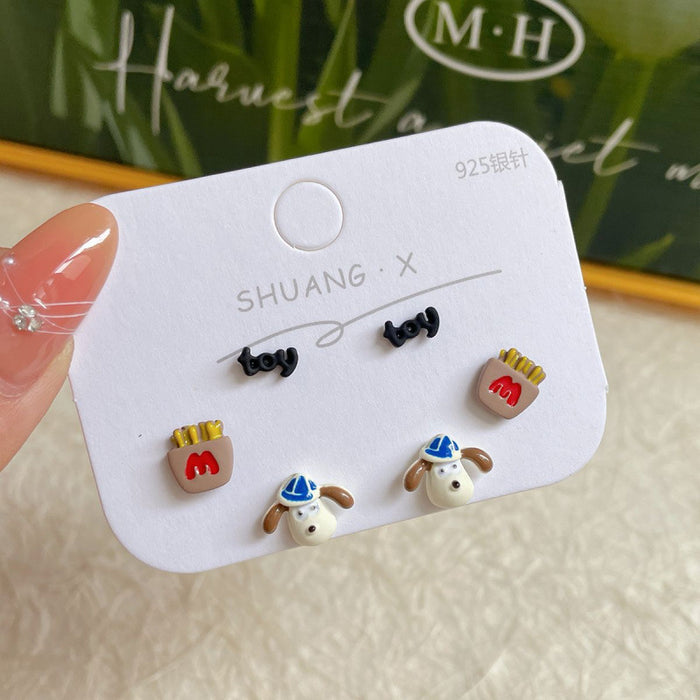 Wholesale  Cartoon Cute Earrings Three-piece Set Women's Silver Needle Children's  Beaver Earrings