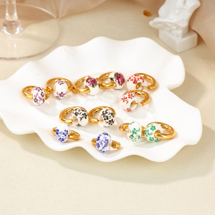 Wholesale Blue and white porcelain antique-style beaded hoop earrings