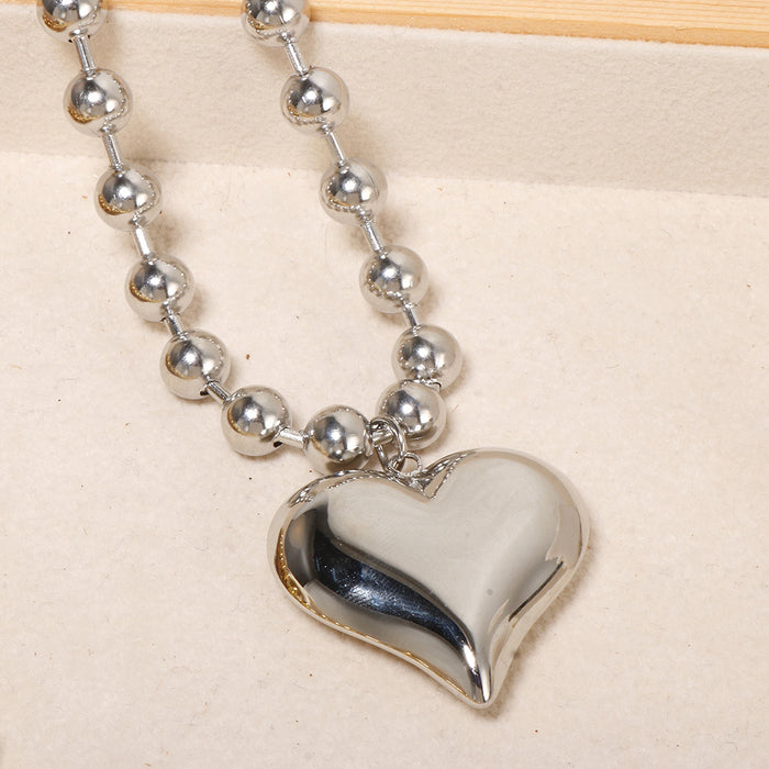 Wholesale Love necklace, fashionable and luxurious, electroplated smooth steel ball chain, peach pendant, stainless steel necklace