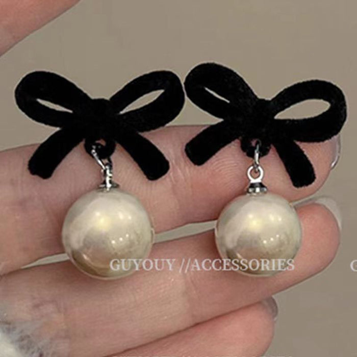 Wholesale  pearl ear clip eardrops  black bow earless earrings