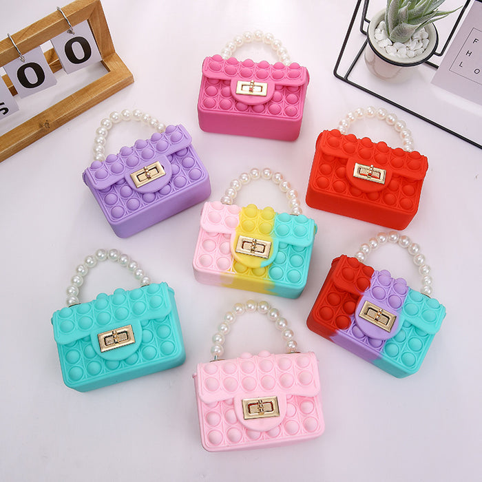 Wholesale PVC Jelly Bag Silicone Coin Purse Children Crossbody Double-sided Bubble Pearl Handbag Chain Bag