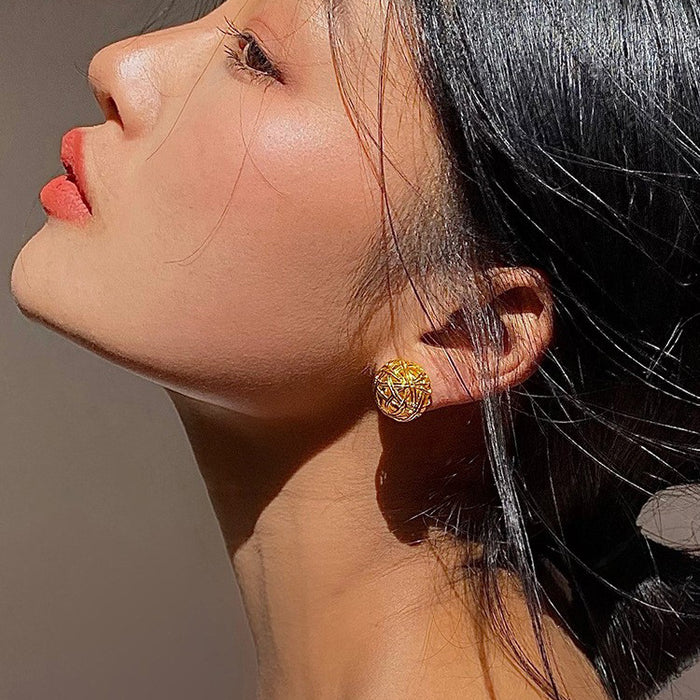 Wholesale Gold openwork woven exaggerated earrings