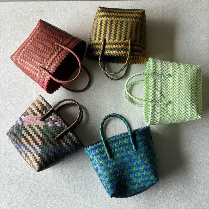 Wholesale Hand-Woven Handbag Large Capacity Plastic Woven Basket Small Square Bag Accompanying Gift Bag Simple Portable All-Match Women's Bag