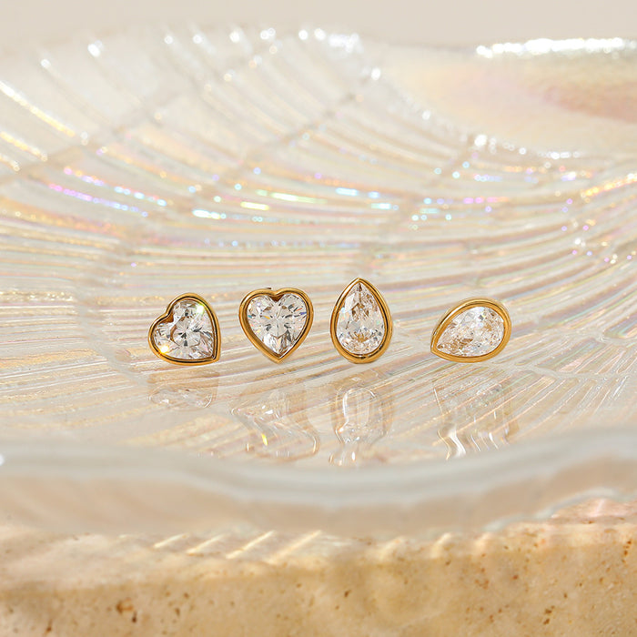 Wholesale Stainless Steel Zircon Heart Water Drop Earrings For Women Everyday Jewelry Gift