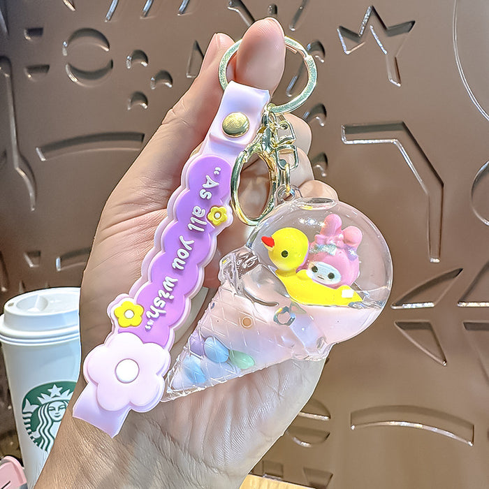 Wholesale Acrylic Drifting Bottle Keychain Cute Yellow Duck Bag Charm