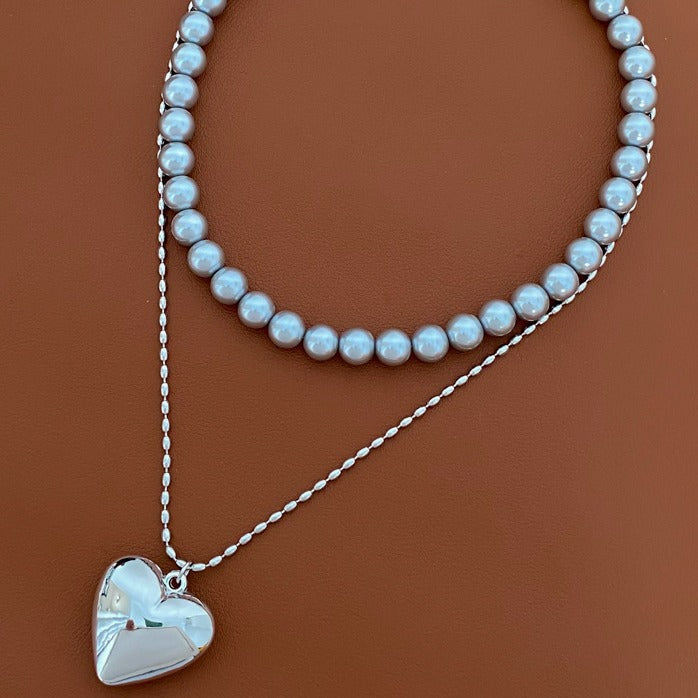 Wholesale Love necklace, silver long peach heart chain, high-end layering