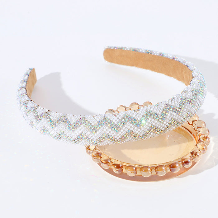 Wholesale Sexy water ripple full diamond pearl headband all-match hair accessories retro headdress