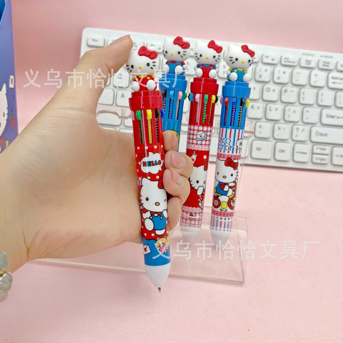 Wholesale 6pcs Red and Blue Cat Ten-Color Cartoon Pen
