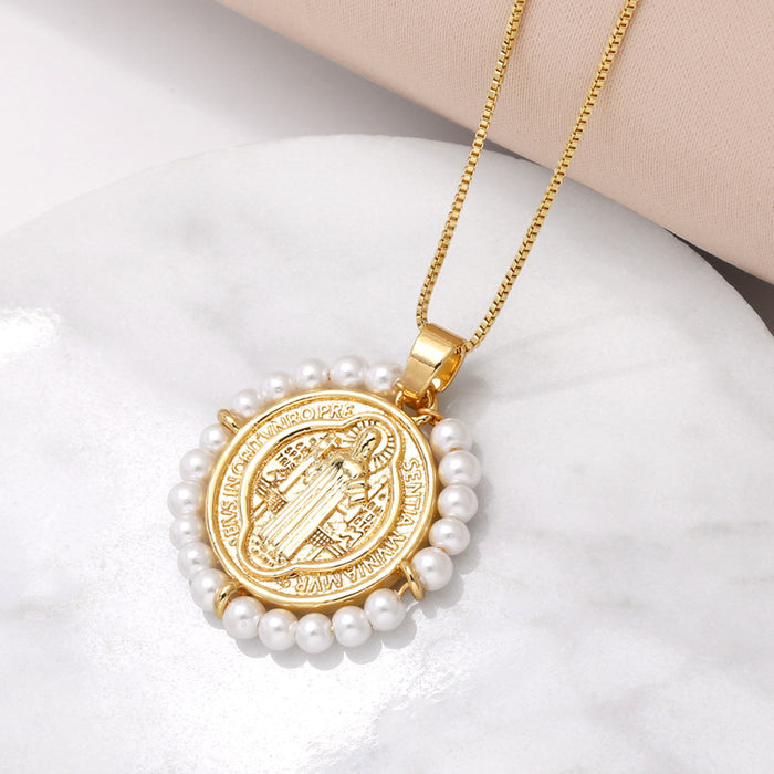 Wholesale  Jewelry  Madonna Pendant Necklace Women's  Gold-plated Rice Bead Clavicle Chain