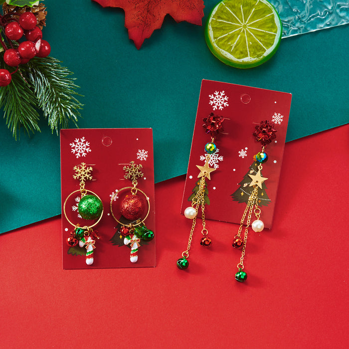 Wholesale Christmas red and green snowflake snowman earrings for women creative simple colorful bell tassel earrings