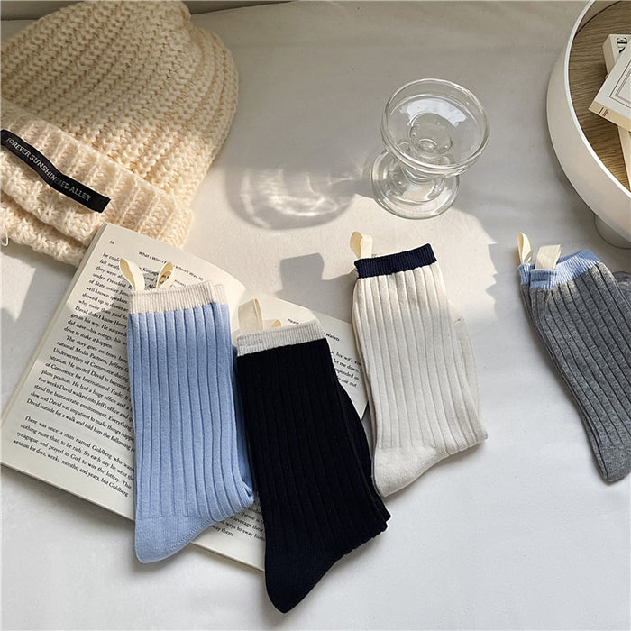 Wholesale Color blocking fabric standard socks, college style versatile pile socks, trendy cotton socks