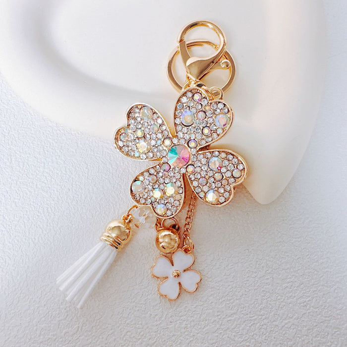 Wholesale Rhinestone Satellite Stone Four-leaf Clover Zinc Alloy Keychain JDC-KC-ZhanLun005