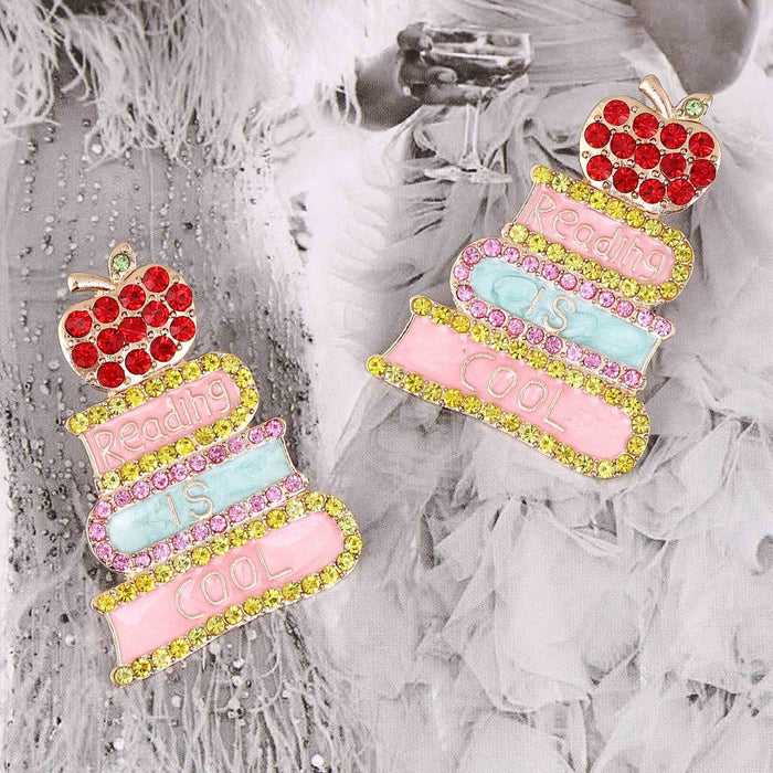 Wholesale creative book with letters drop oil alloy colored diamond earrings ear studs