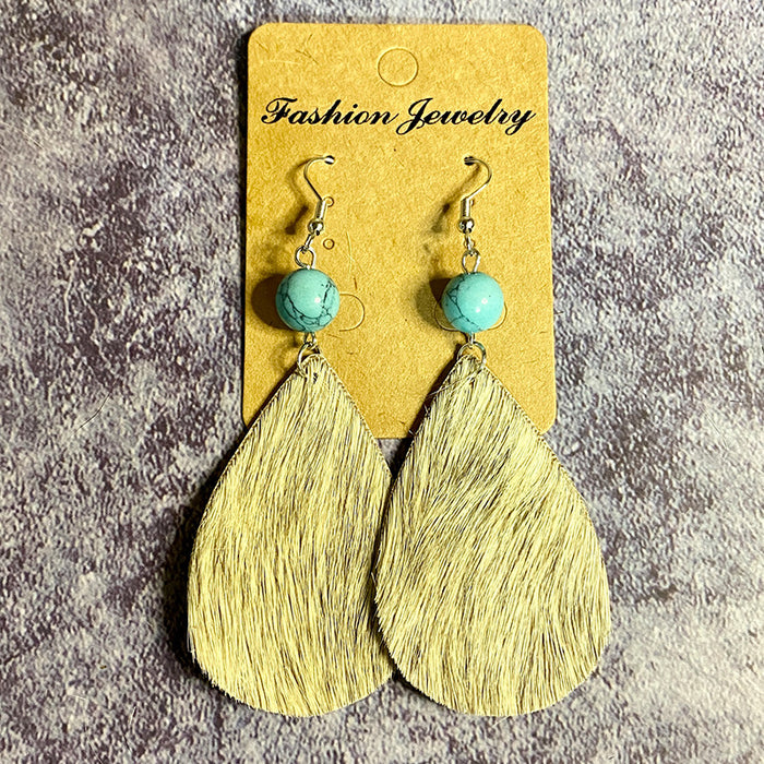 Wholesale Retro Leather Earrings Western Europe Long Water Drop Turquoise ing Horse Hair Earrings