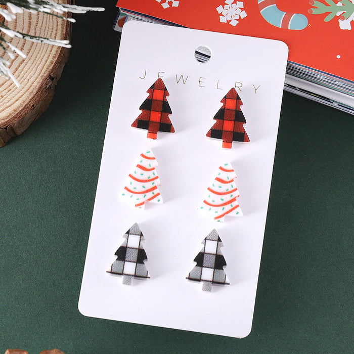 Wholesale Christmas Plaid Cake Christmas Tree Earrings suit Acrylic Earrings Christmas Earrings