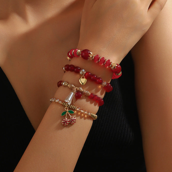 Wholesale Beaded Bracelet Set 5-Piece Heart Design Stackable Bracelets