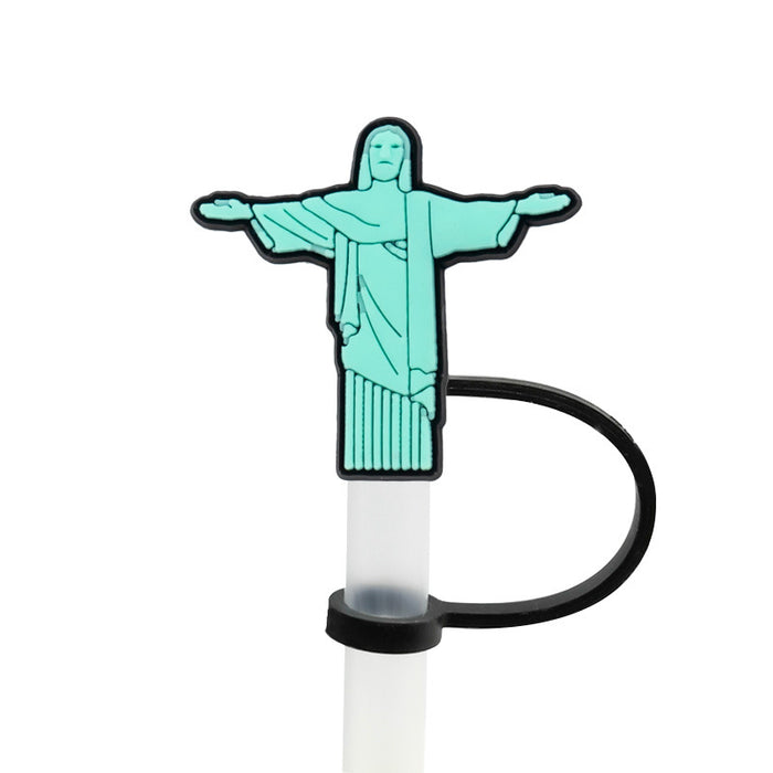 Wholesale 8-10mm 10PCS/PACK Cartoon Religious Silicone Dust-proof Straw Caps JDC-SCR-LaiAo020