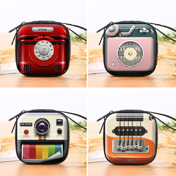 Wholesale Cartoon camera game machine tinplate square coin purse zipper headset storage bag exquisite coin storage box