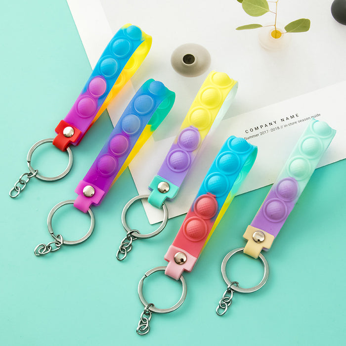 Wholesale Color Gradient Bubble Decompression Keychain Hand Strap Silicone Wristband JDC-KC-HanR001