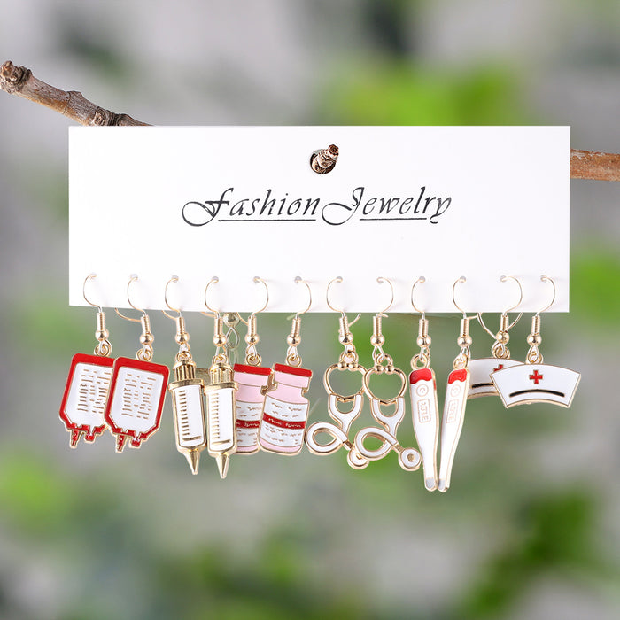 Wholesale Nurse Themed Earring 3 Pairs Set Alloy Electroplated Fashion Accessory Gift