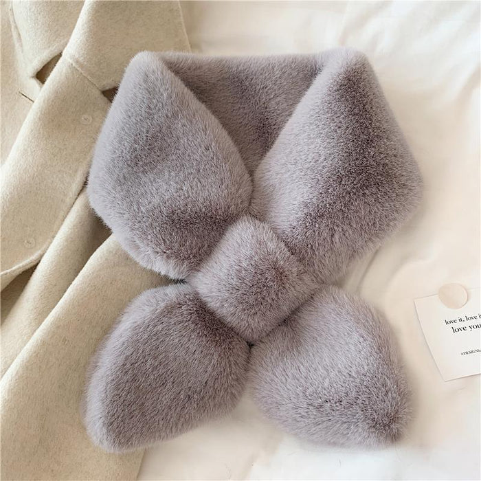 Wholesale Thick Solid Color Hairy Scarf with Pearl Tail Warmth Imitation Otter Rabbit Hair Cross Scarf Plush Neck for Women JDC-SF-GJ002