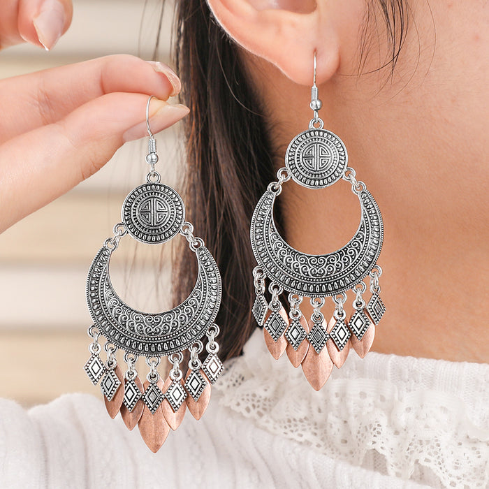 Wholesale 2pcs Bohemian Vintage Flower Tassel Elegant Earrings
