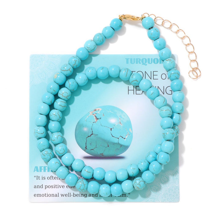 Wholesale 6mm stone bead necklace packaged with an adjustable clasp suitable as a collarbone necklace