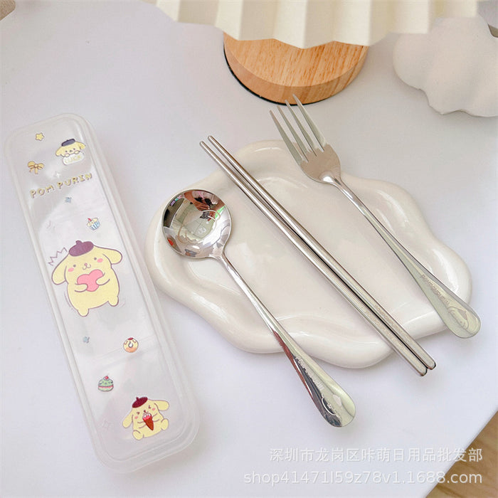 Wholesale stainless steel tableware 3-piece set  spoon Fork chopsticks suit PC dog student portable tableware
