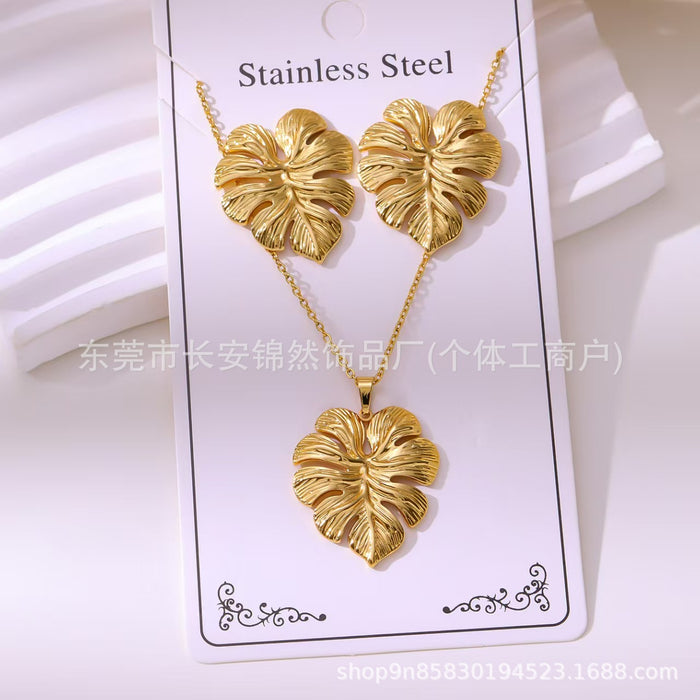 Wholesale Stainless steel gold-plated earring and necklace set