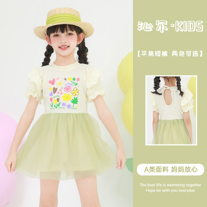 Wholesale Children's swimsuit polyester one-piece cute printed skirt style swimsuit wholesale