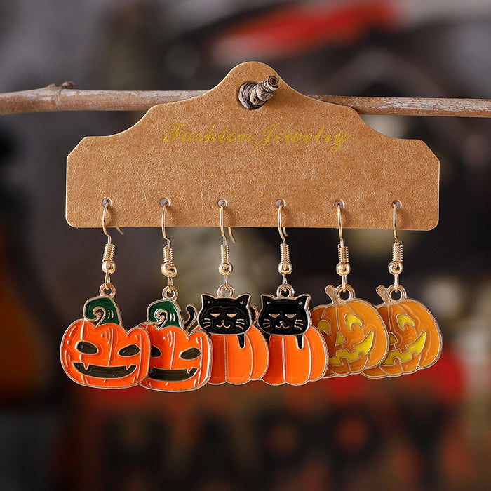 Wholesale  Black Cat Grimace Pumpkin Pendant Oil Drop Earrings Set  Party Earrings Gift