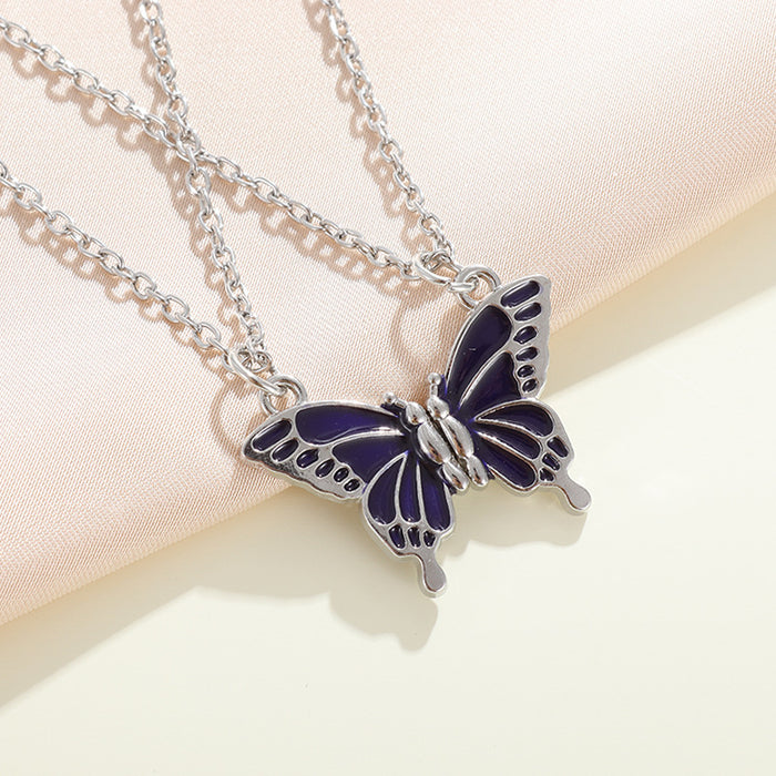 Wholesale best friend colorful butterfly matching best friend friendship magnetic necklace autumn and winter New sweater chain