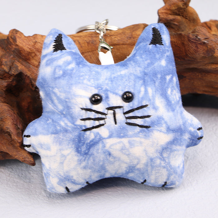 Wholesale Handmade fabric tie dye blue dye cartoon microphone keychain pendant bag hanging