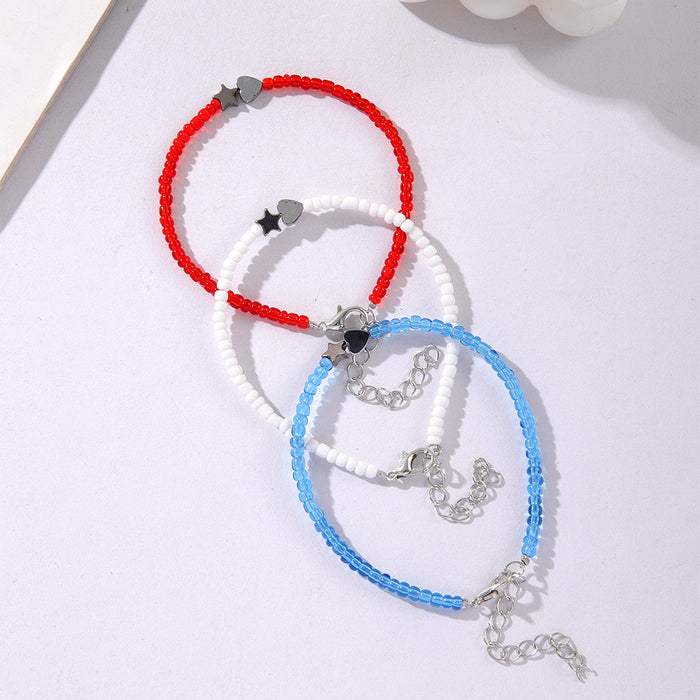 Wholesale American Independence Day Red, Blue and White Three-color Acrylic Beaded Five-pointed Star Love Bracelet for Women JDC-BT-ShiY010